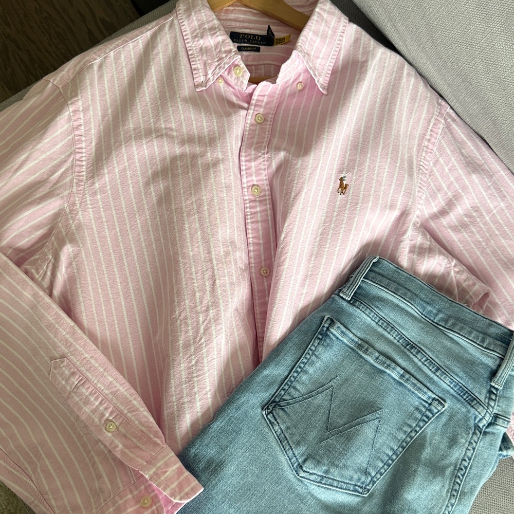 Polo by Ralph Lauren Pink and White Striped Button-Down Shirt - Picture 13 of 16